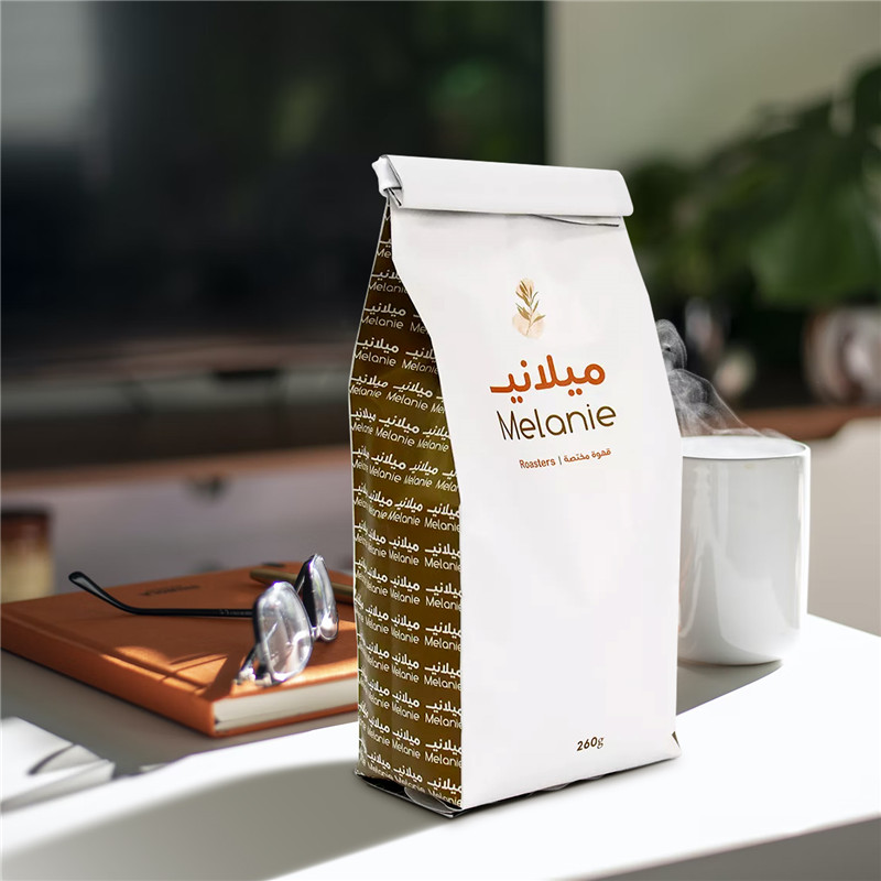 High-end Quality Block Bottom White Kraft Ziplock Coffee Bags