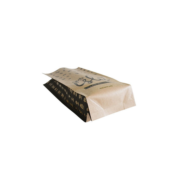 Custom Printed Flat Bottom Printed Coffee Bags Custom Kraft Paper Coffee Bag With Valve