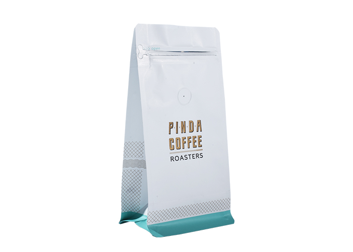 Personalized Printed Sealed White Coffee Packaging Bags with Flat Bottom