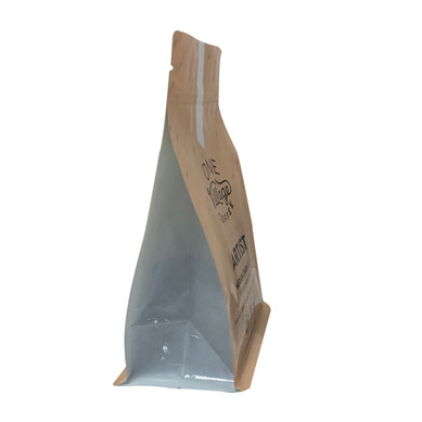 Biodegradable Flat Bottom Kraft Paper Bag For Coffee With Aroma Valve