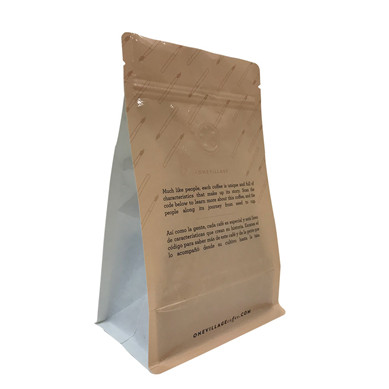 Biodegradable Flat Bottom Kraft Paper Bag For Coffee With Aroma Valve