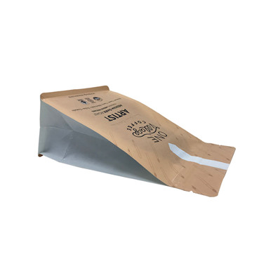 Biodegradable Flat Bottom Kraft Paper Bag For Coffee With Aroma Valve