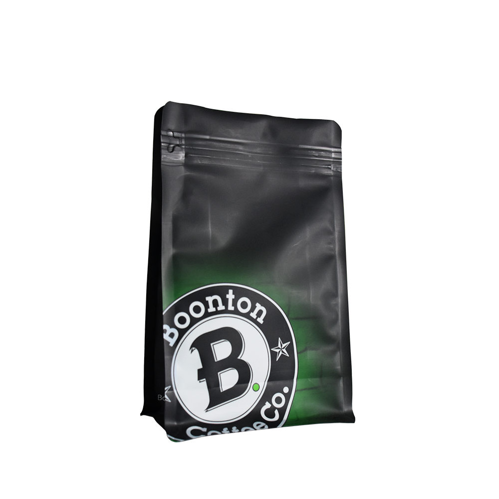 Custom Box Bottom Matte Black 100 Recyclable Coffee Bags With Valve