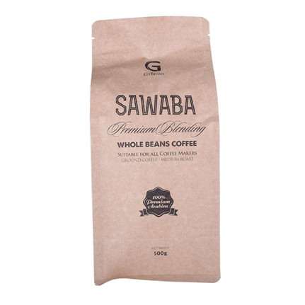 Cheap Kraft Paper  Block Bottom Coffee Bags With Degassing Valve