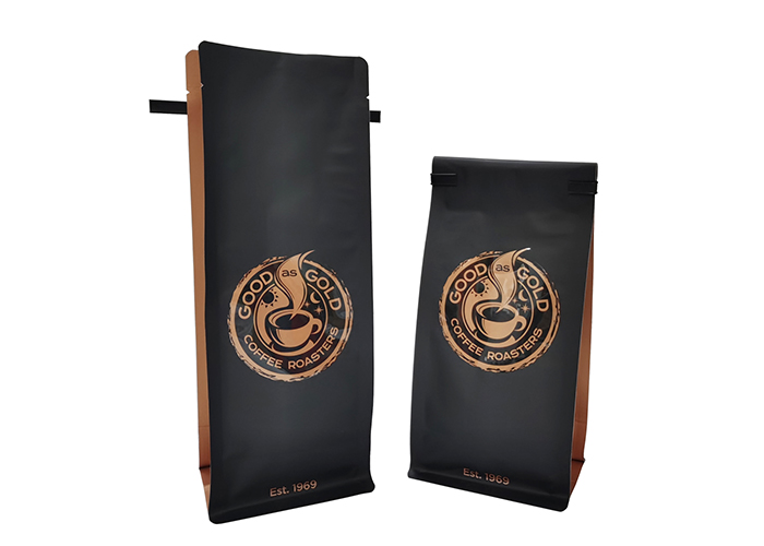 Gold Stamping Tin Tie Stand Up Kraft Foil Flat Bottom Coffee Pouch Bag for Coffee Packaging