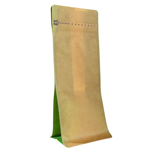 Recyclable 4 Sides Kraft Oem Flat Bottom Coffee Paper Bags With Food Zipper