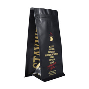 Matte Black Kraft Paper Flat Bottom Coffee Pouch With Moisture Barrier